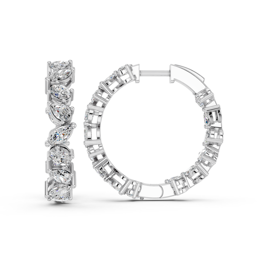 Multi Shape Lab Diamond Inside Out Hoop Earring in 14K White Gold – side view