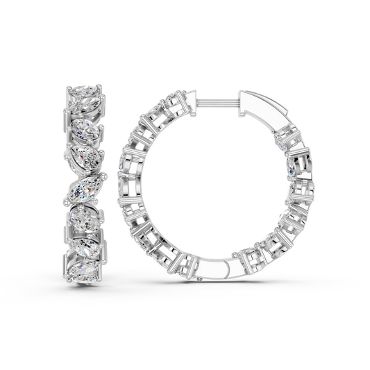 Multi Shape Lab Diamond Inside Out Hoop Earring in 14K White Gold – side view