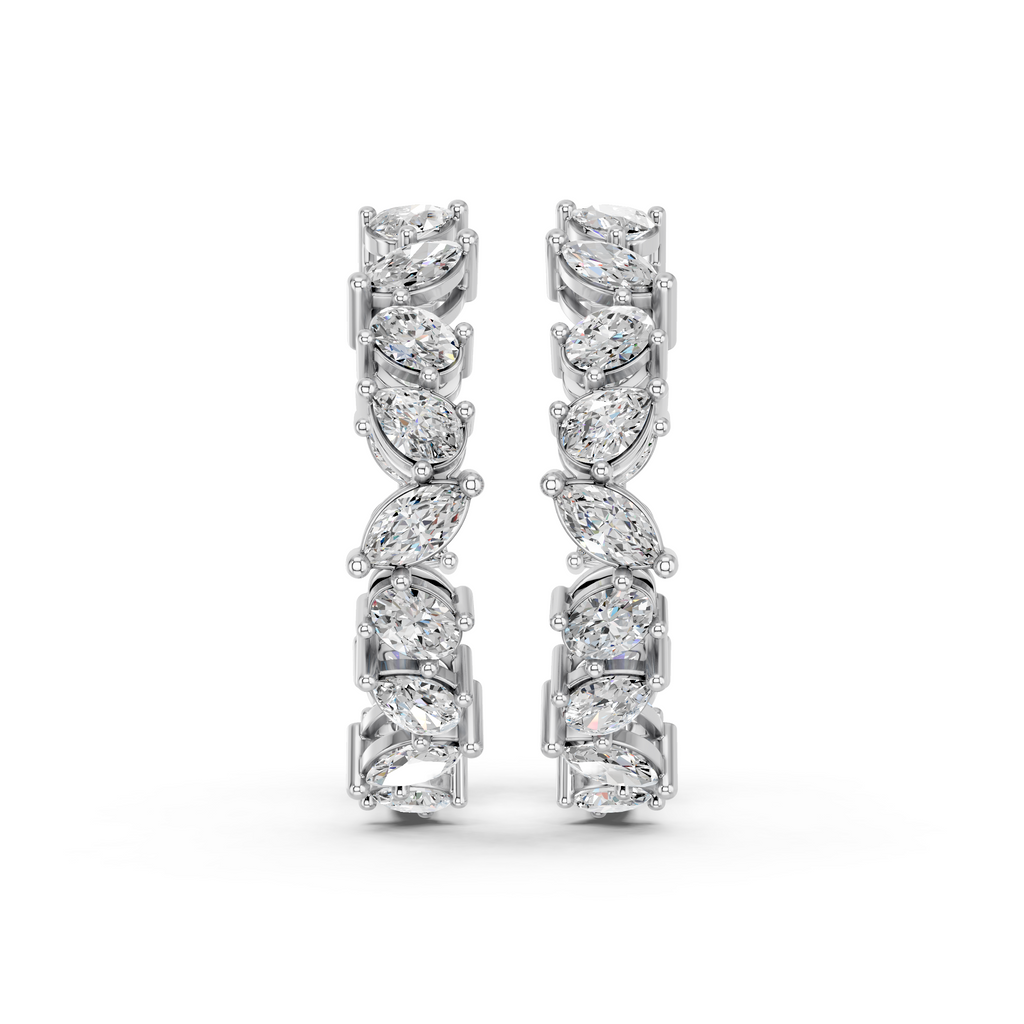 Multi Shape Lab Diamond Inside Out Hoop Earring in 14K White Gold – top view