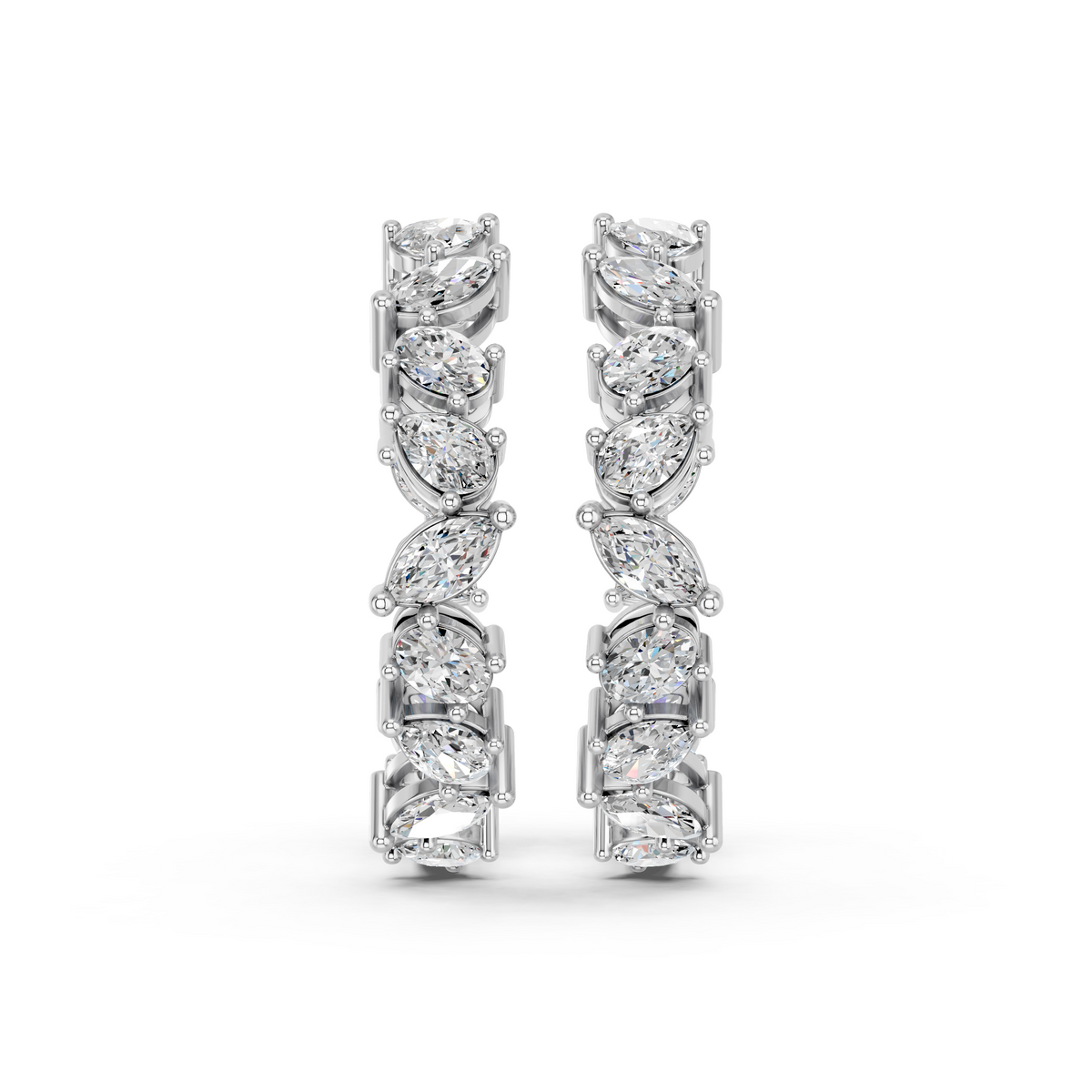 Multi Shape Lab Diamond Inside Out Hoop Earring in 14K White Gold – top view
