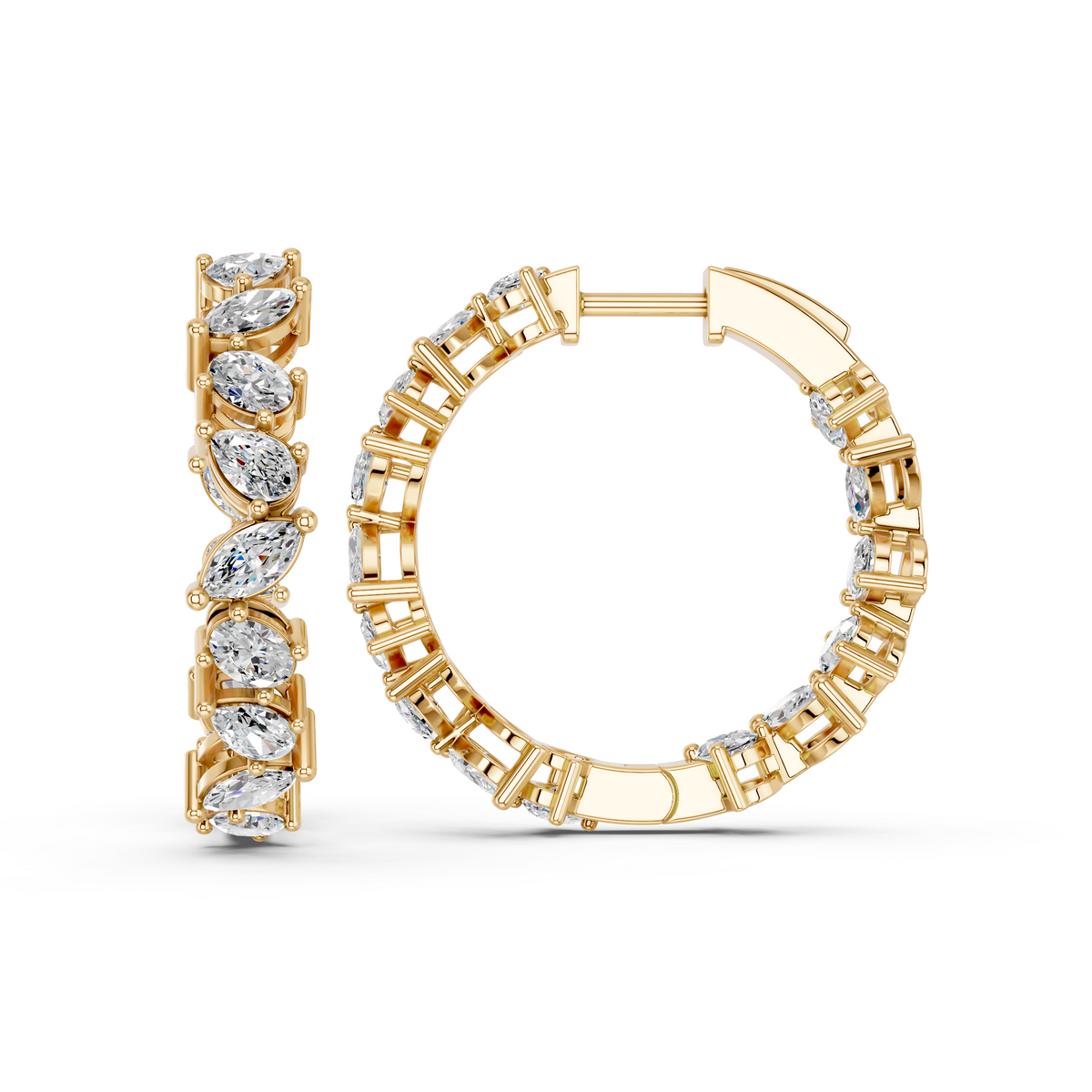 Multi Shape Lab Diamond Inside Out Hoop Earring in 14K Yellow Gold – side view