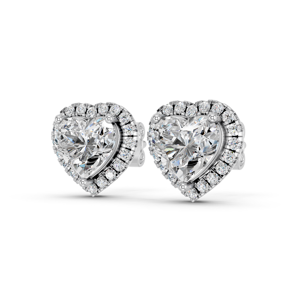Heart Lab Diamond Halo Stud in 14K White Gold – angled view