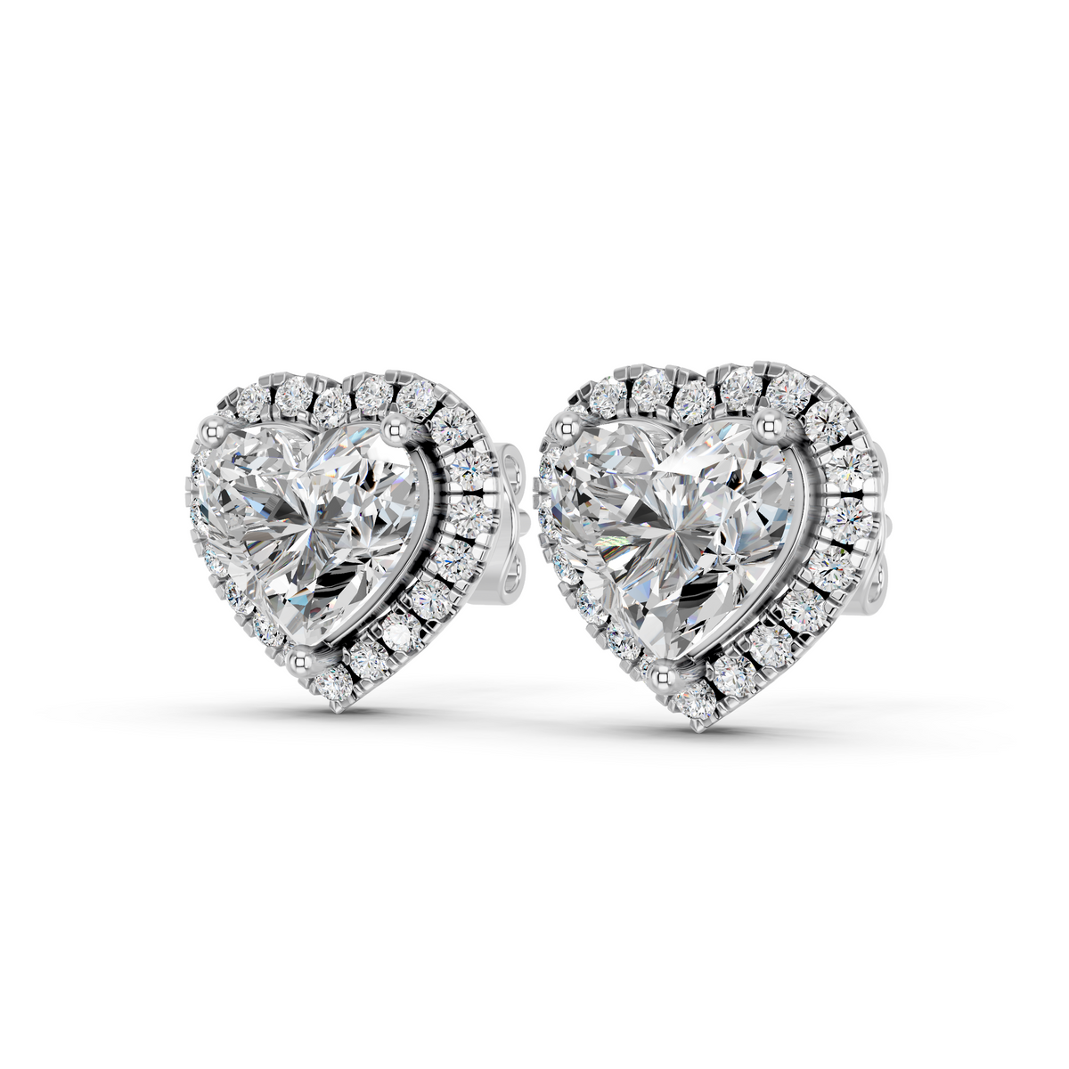 Heart Lab Diamond Halo Stud in 14K White Gold – angled view