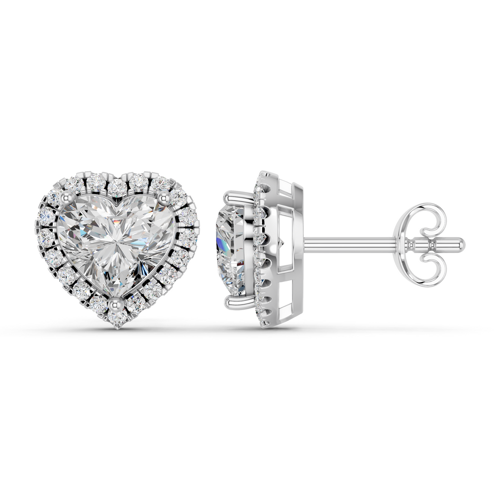 Heart Lab Diamond Halo Stud in 14K White Gold – side view