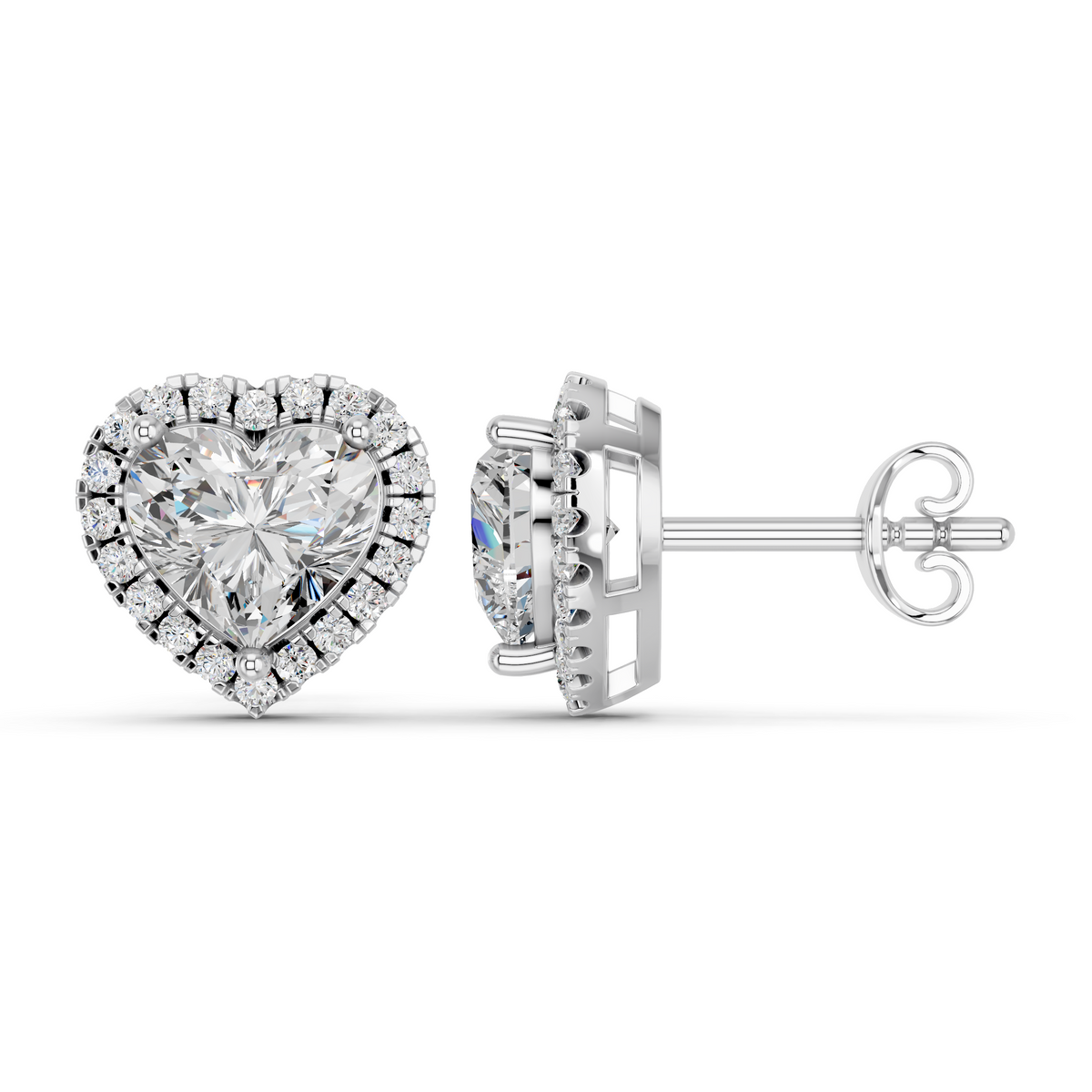 Heart Lab Diamond Halo Stud in 14K White Gold – side view