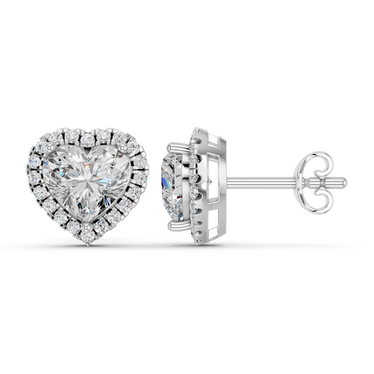 Heart Lab Diamond Halo Stud in 14K White Gold – side view
