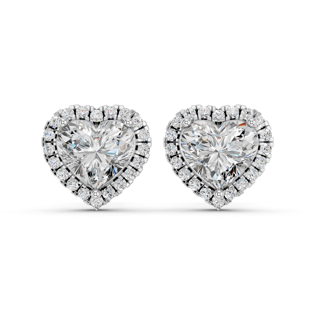 Heart Lab Diamond Halo Stud in 14K White Gold – top view