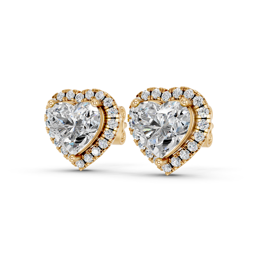 Heart Lab Diamond Halo Stud in 14K Yellow Gold – angled view