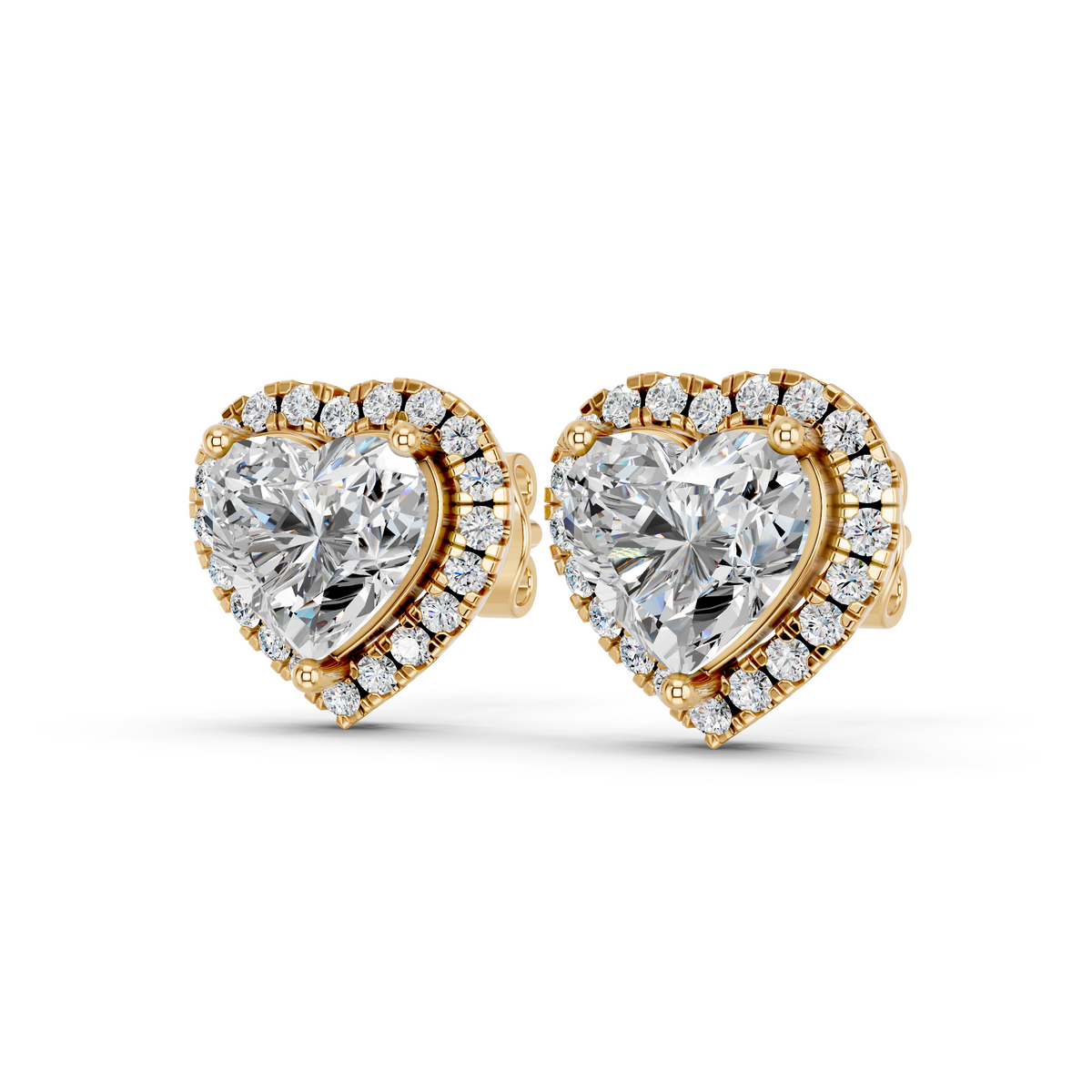 Heart Lab Diamond Halo Stud in 14K Yellow Gold – angled view