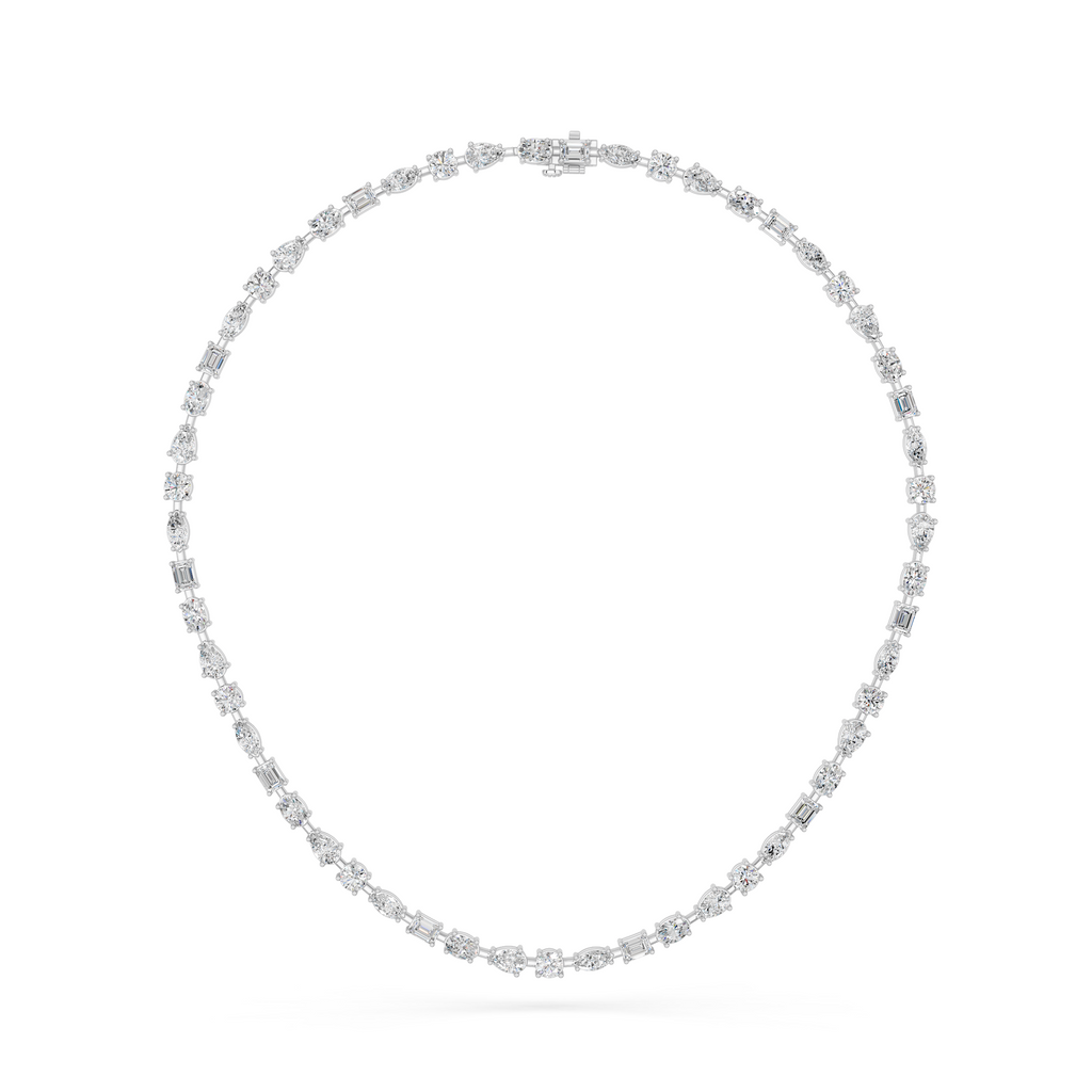Multi Shape Lab Diamond Tennis Necklace in 14K White Gold – front view