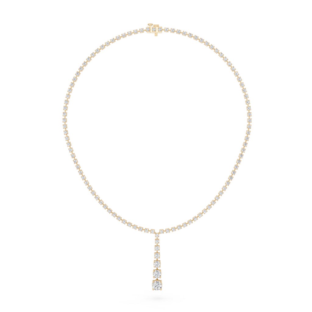 Round Lab Diamond Y Necklace in 14K Yellow Gold – front view