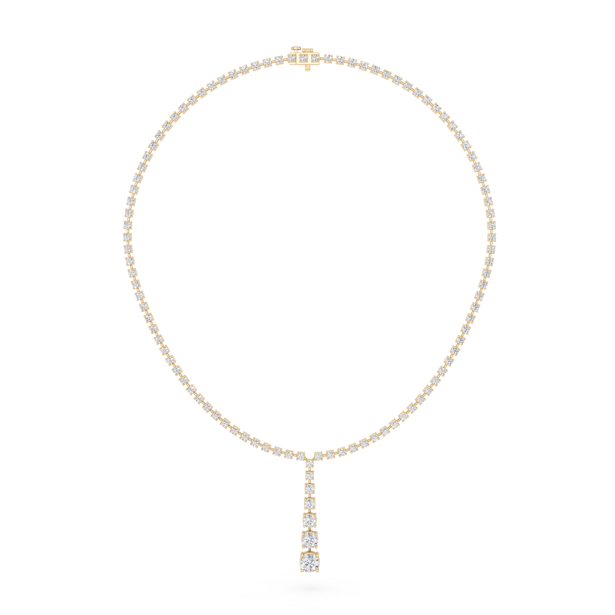 Round Lab Diamond Y Necklace in 14K Yellow Gold – front view