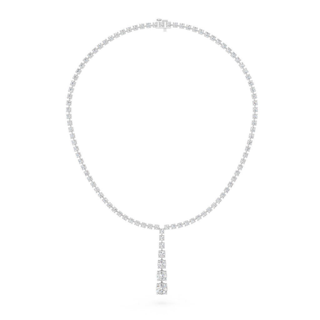Round Lab Diamond Y Necklace in 14K White Gold – front view