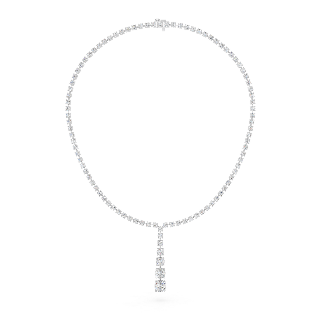 Round Lab Diamond Y Necklace in 14K White Gold – front view