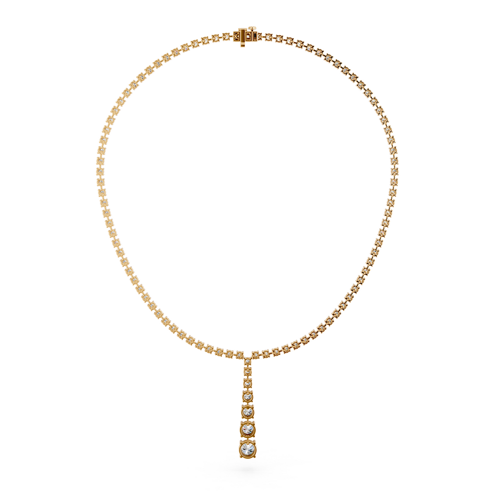 Round Lab Diamond Y Necklace in 14K Yellow Gold – back view