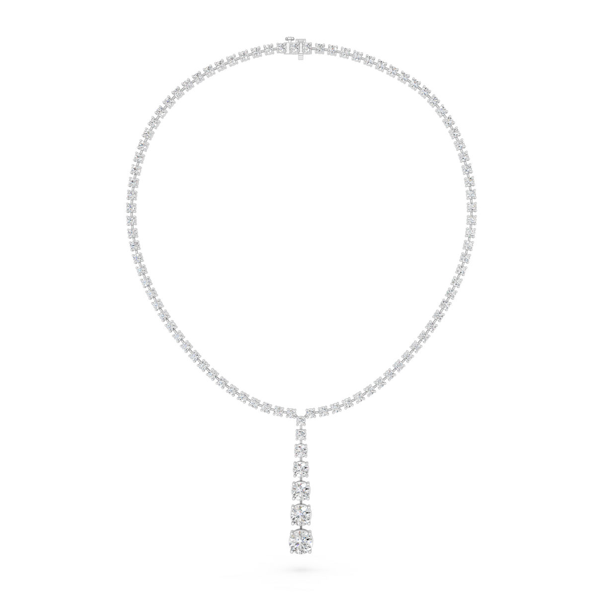 Round Lab Diamond Y Necklace in 14K White Gold – front view