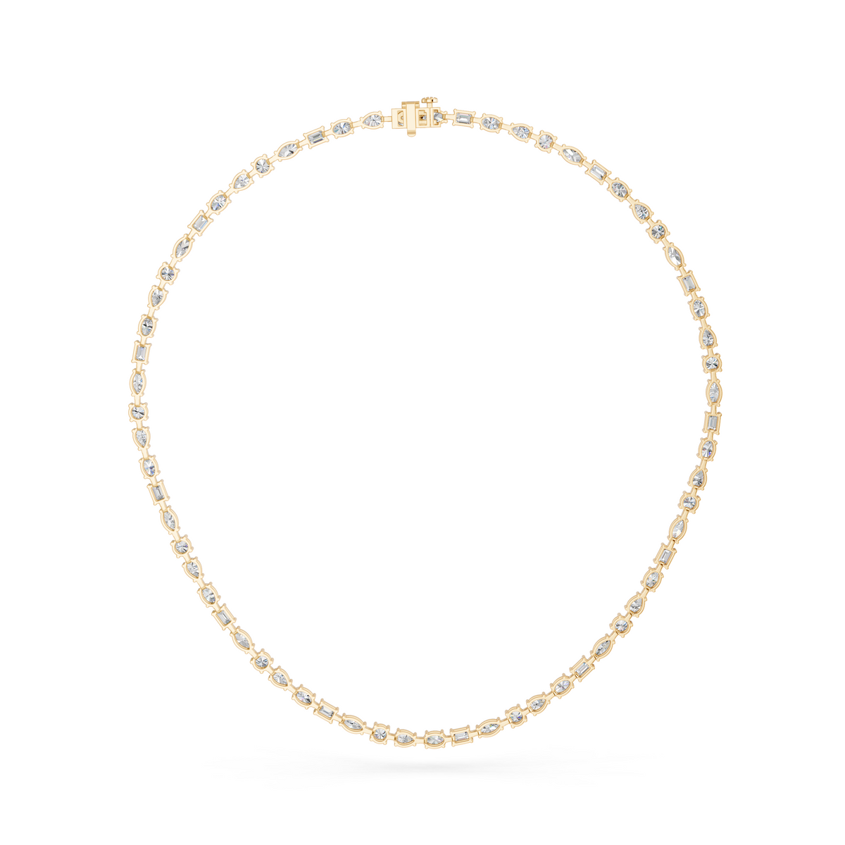 Multi Shape Lab Diamond Tennis  Necklace in 14K Yellow Gold – back view