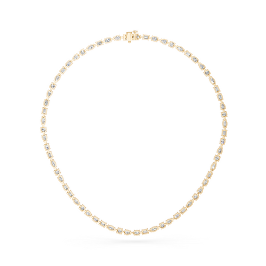 Multi Shape Lab Diamond Tennis  Necklace in 14K Yellow Gold – back view