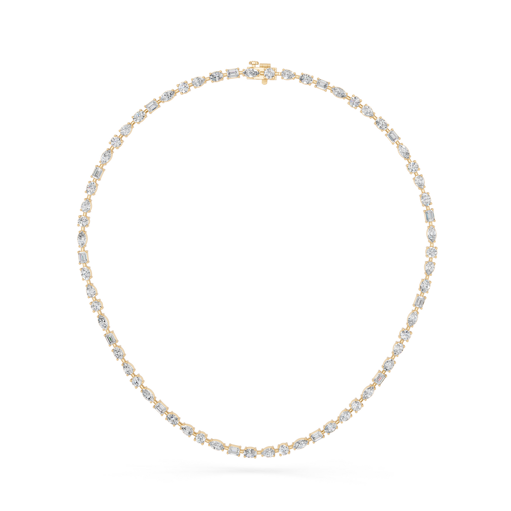 Multi Shape Lab Diamond Tennis  Necklace in 14K Yellow Gold – front view