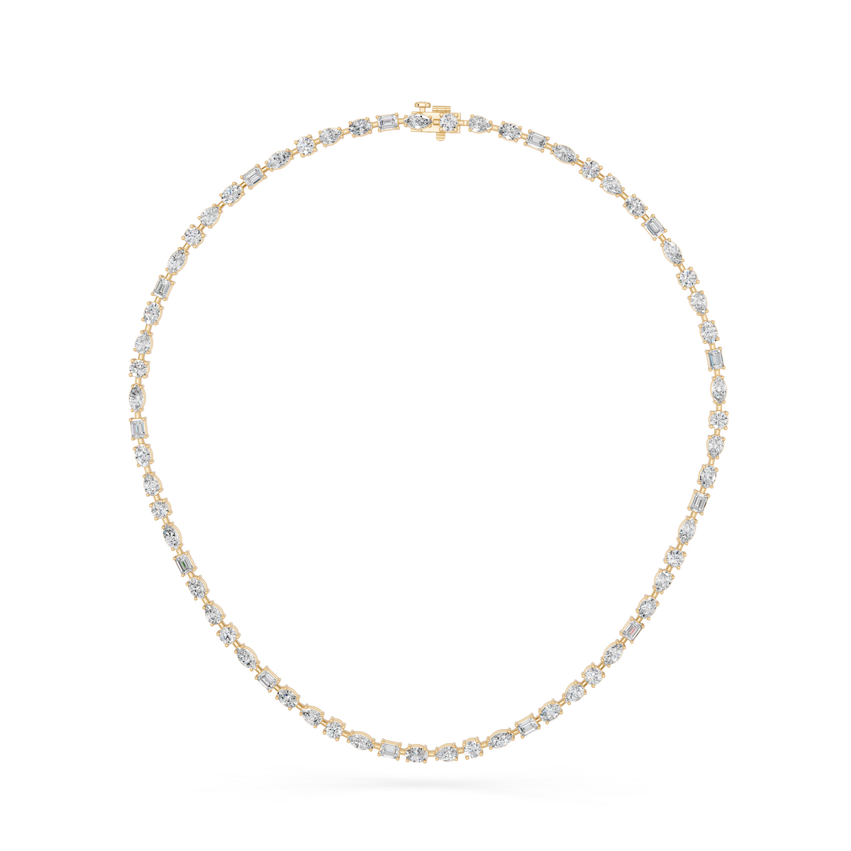 Multi Shape Lab Diamond Tennis  Necklace in 14K Yellow Gold – front view