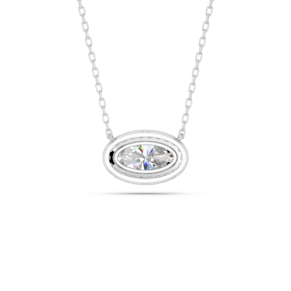 Moval Lab Diamond E-W Halo Necklace in 14K White Gold – back view