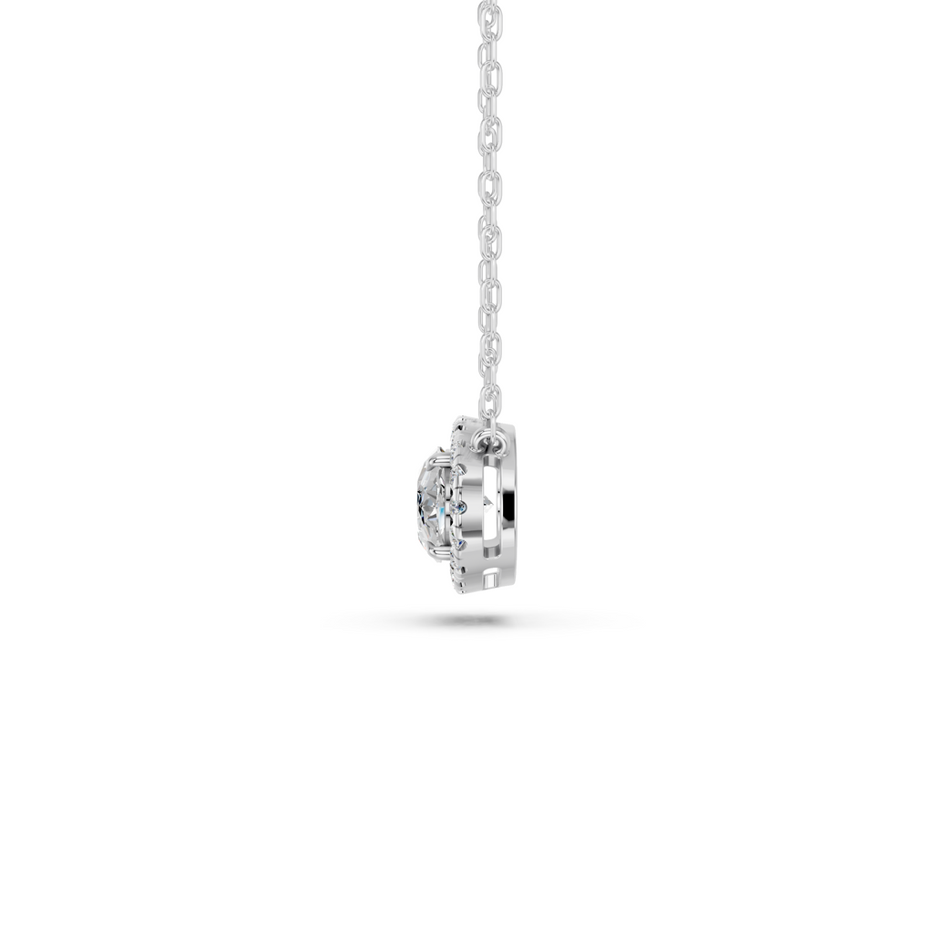 Moval Lab Diamond E-W Halo Necklace in 14K White Gold – side view