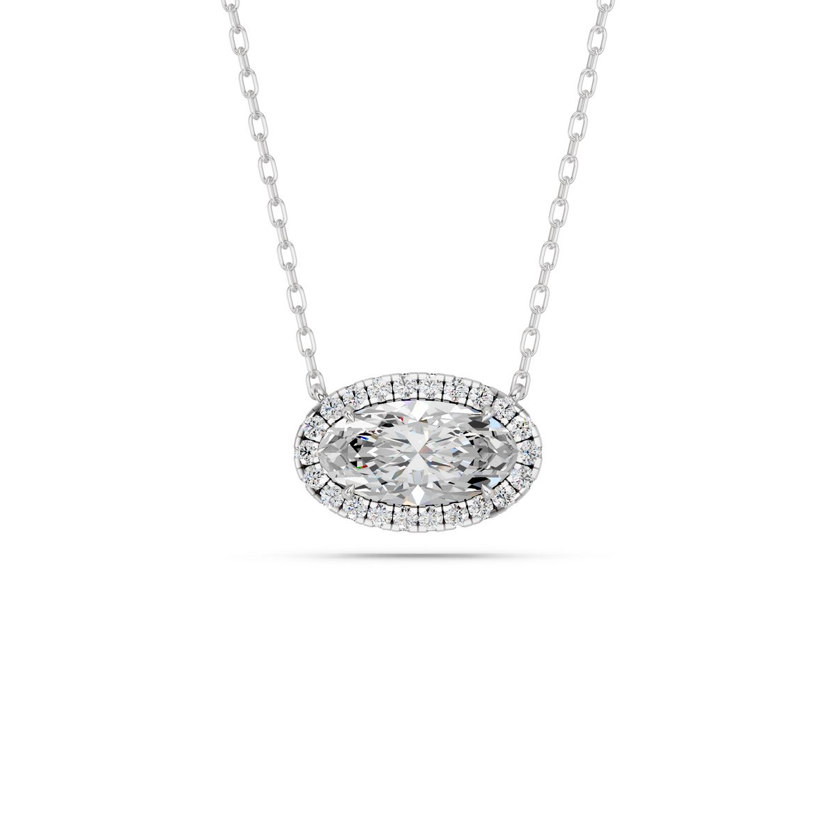 Moval Lab Diamond E-W Halo Necklace in 14K White Gold – top view