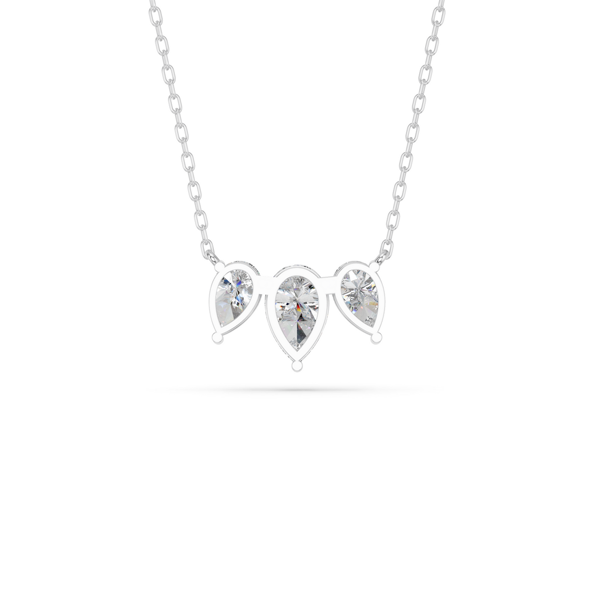 Pear Lab Diamond 3 Stone Necklace in 14K White Gold – back view