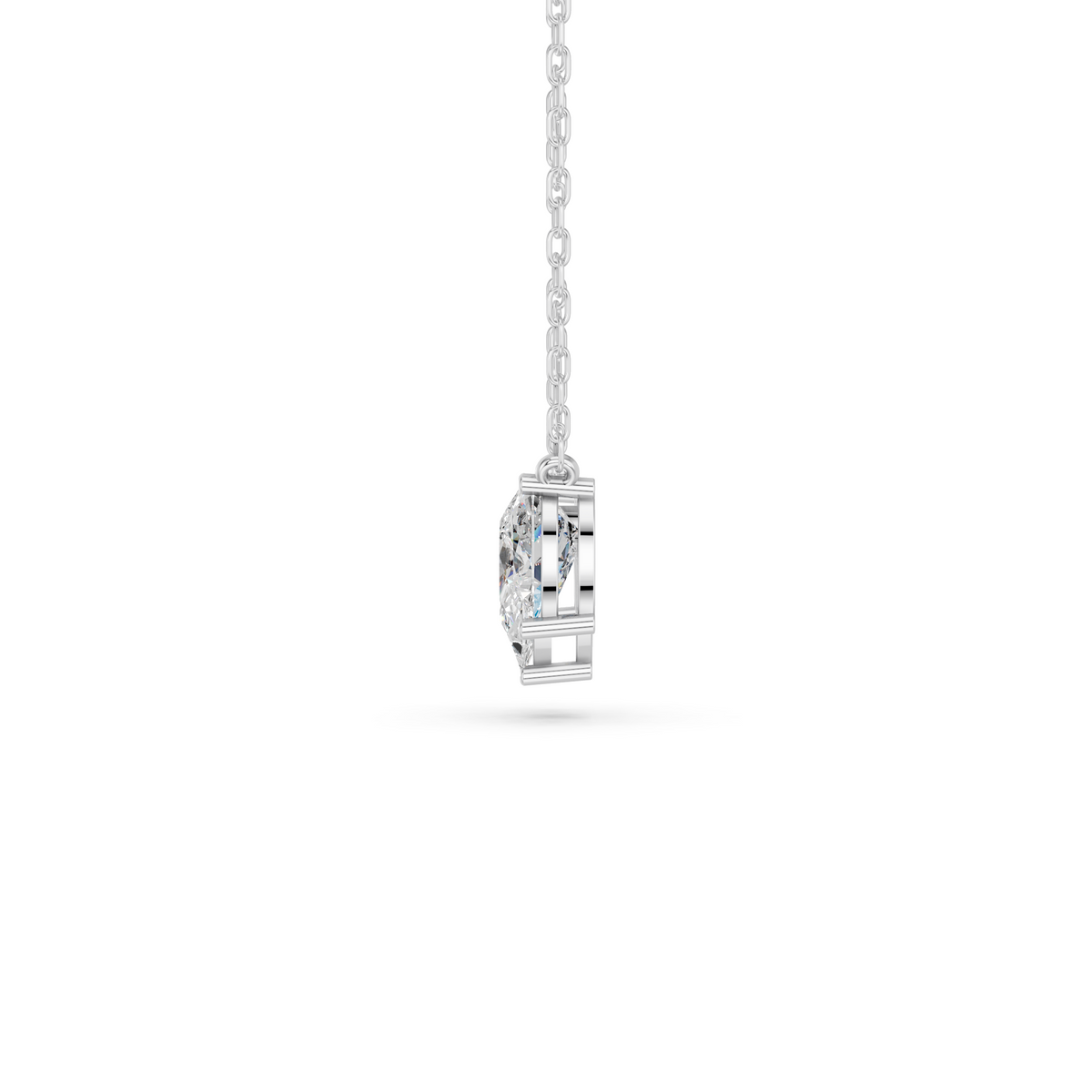 Pear Lab Diamond 3 Stone Necklace in 14K White Gold – side view