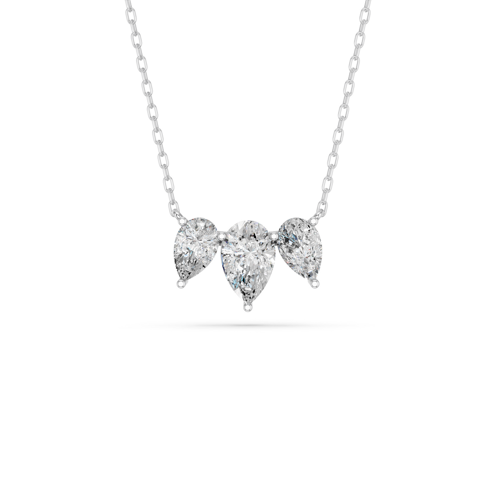 Pear Lab Diamond 3 Stone Necklace in 14K White Gold – top view