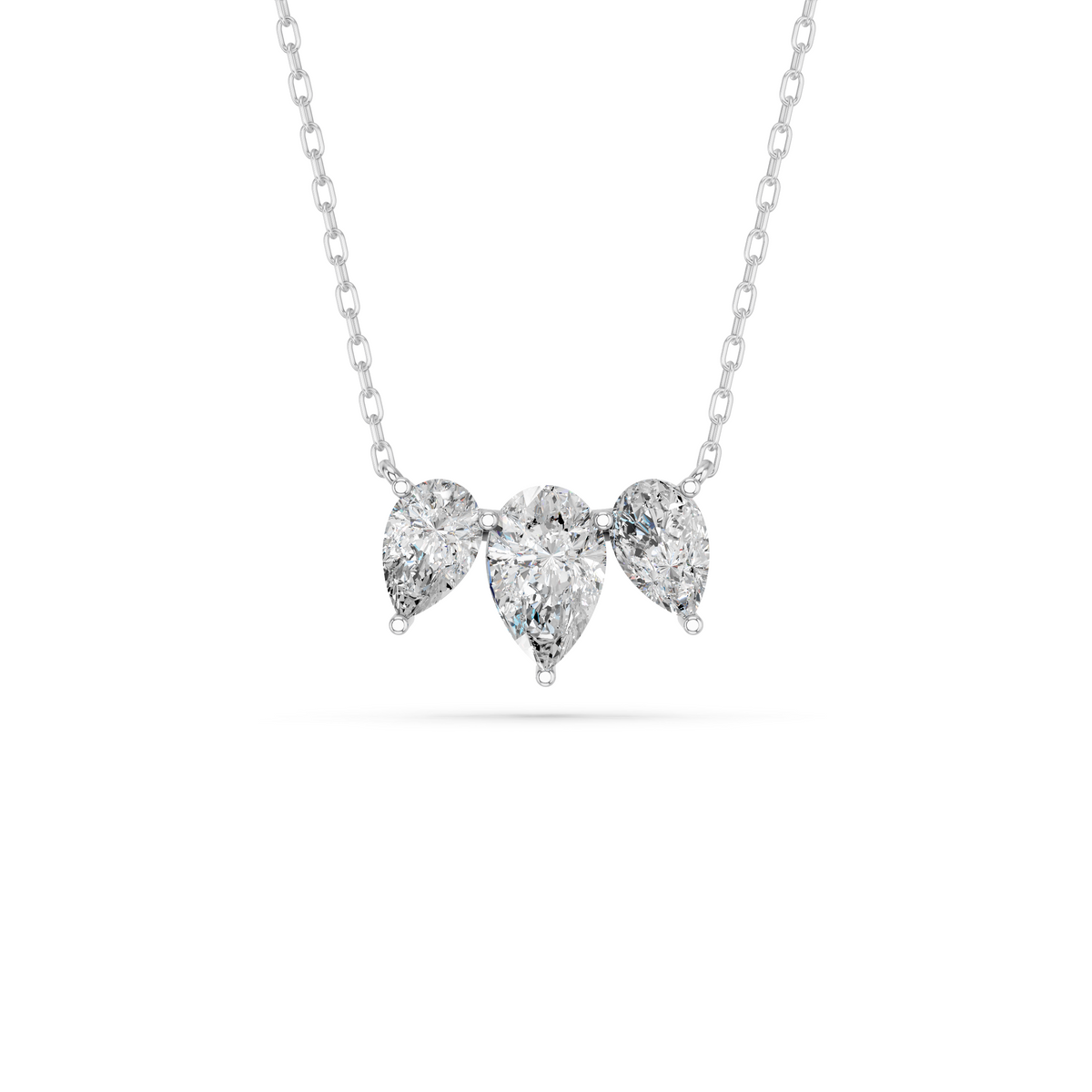 Pear Lab Diamond 3 Stone Necklace in 14K White Gold – top view
