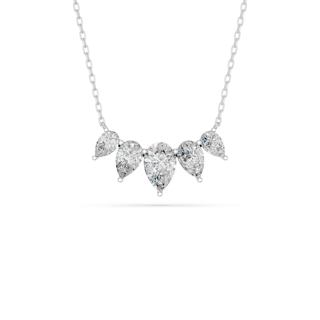 Pear Lab Diamond 5 Stone Necklace in 14K White Gold – top view