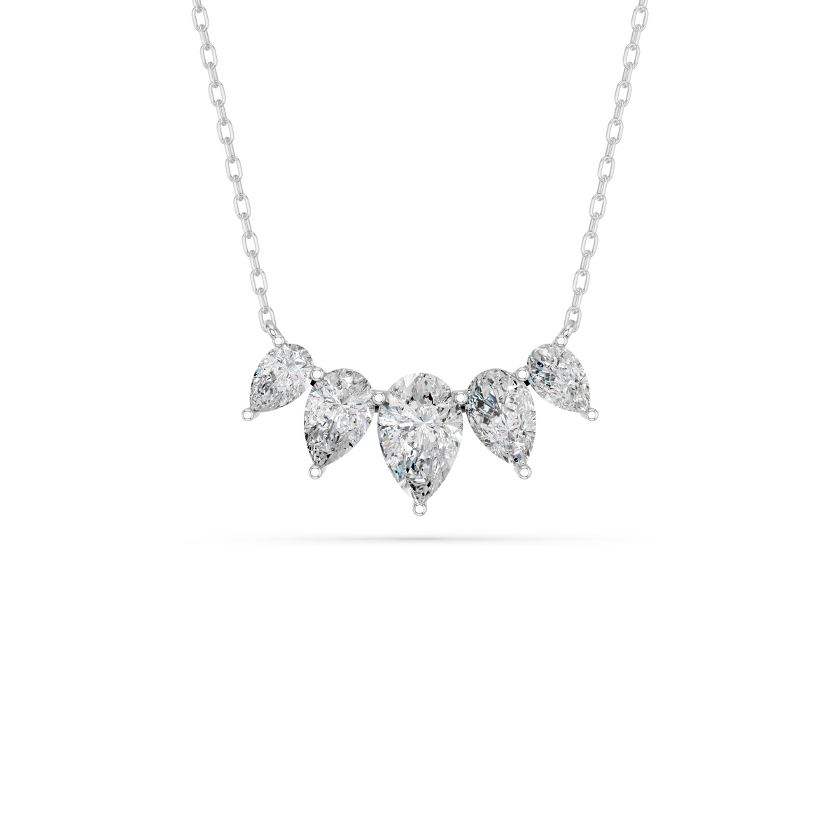 Pear Lab Diamond 5 Stone Necklace in 14K White Gold – top view
