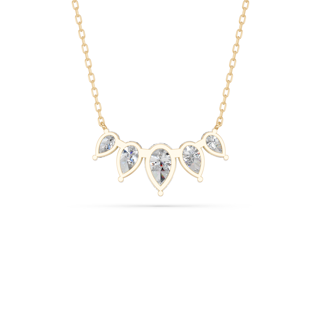 Pear Lab Diamond 5 Stone Necklace in 14K Yellow Gold – back view