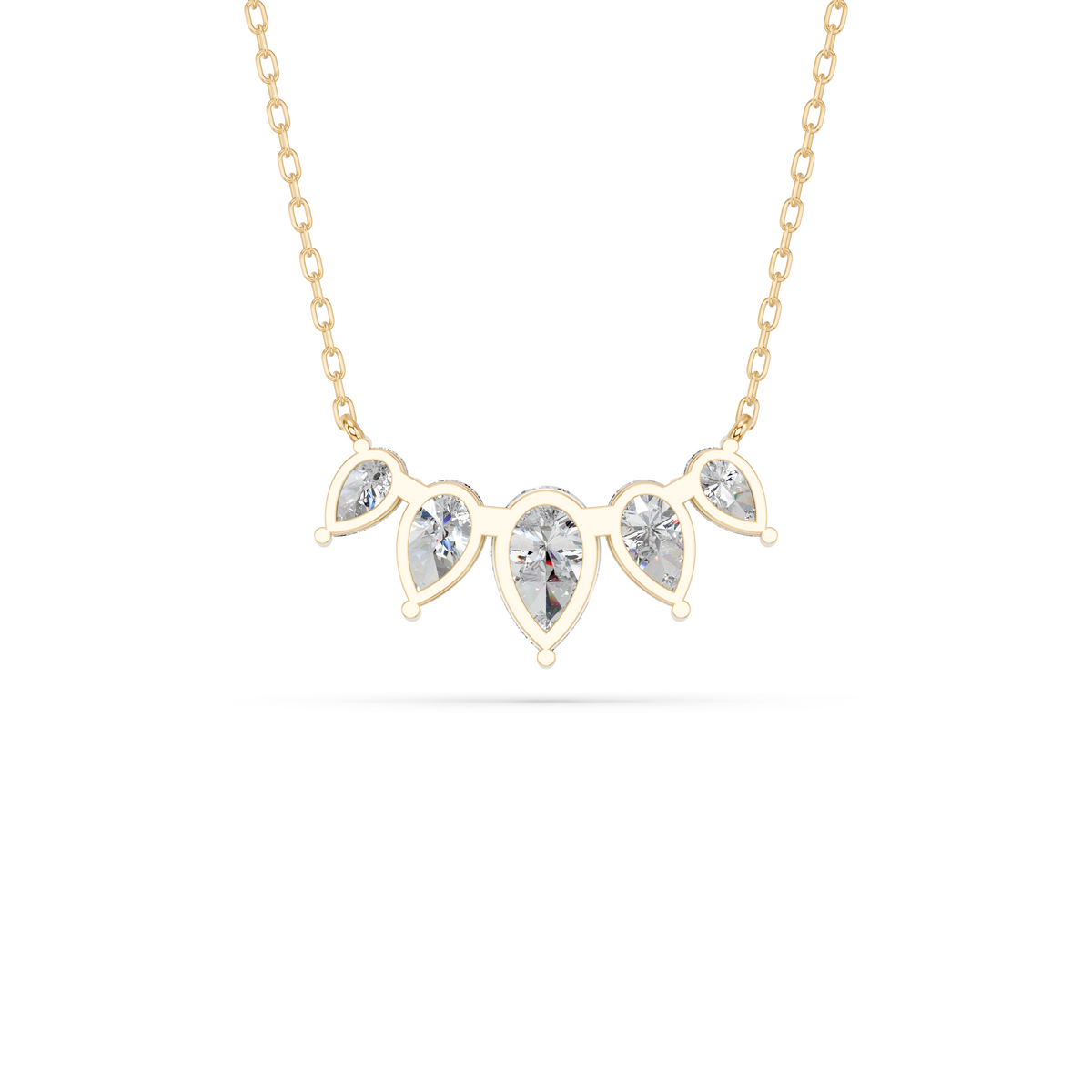 Pear Lab Diamond 5 Stone Necklace in 14K Yellow Gold – back view