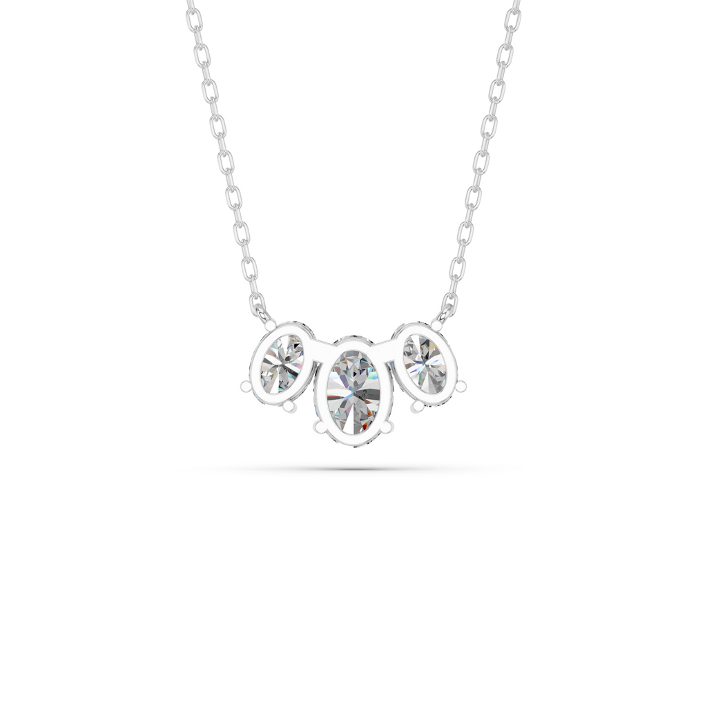 Oval Lab Diamond 3 Stone Necklace in 14K White Gold – back view