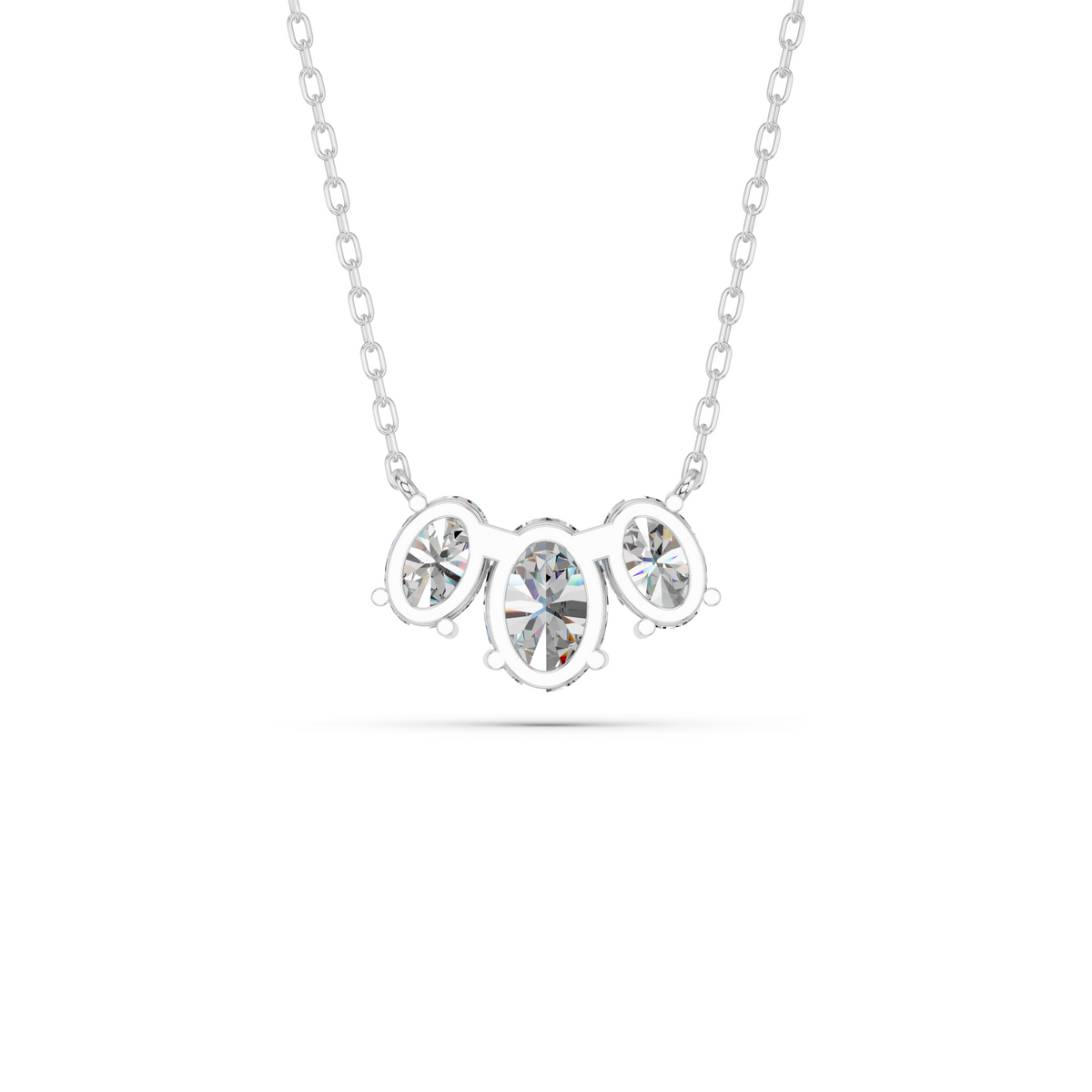 Oval Lab Diamond 3 Stone Necklace in 14K White Gold – back view