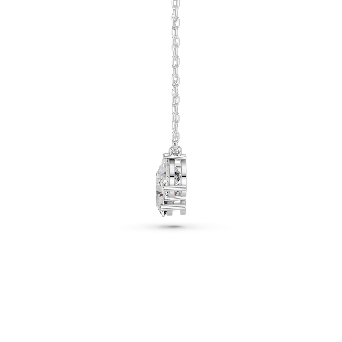 Oval Lab Diamond 3 Stone Necklace in 14K White Gold – side view