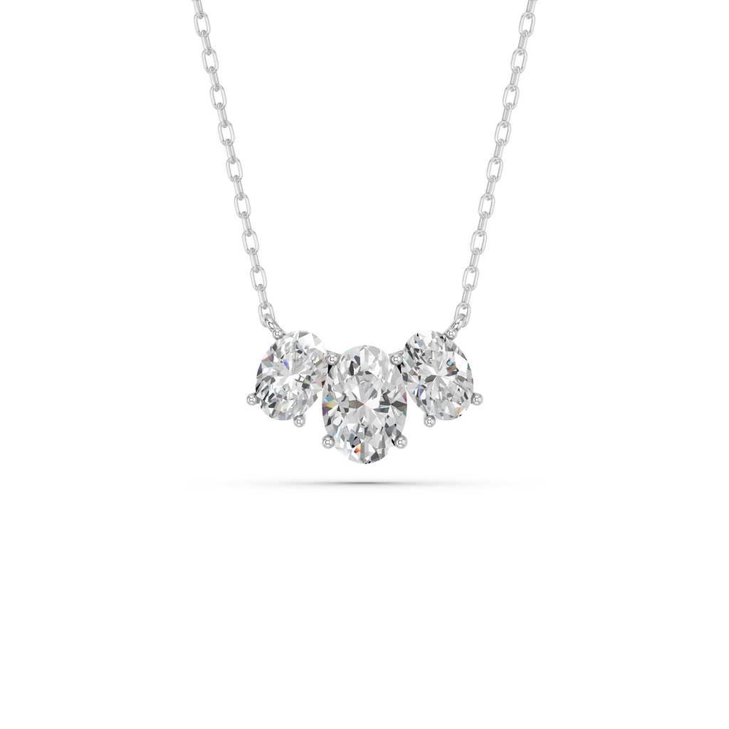 Oval Lab Diamond 3 Stone Necklace in 14K White Gold – top view
