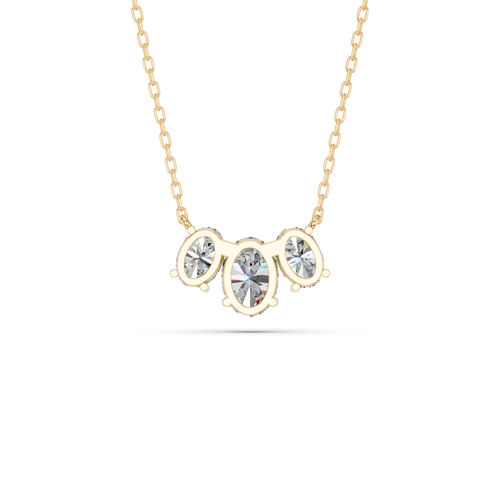 Oval Lab Diamond 3 Stone Necklace in 14K Yellow Gold – back view