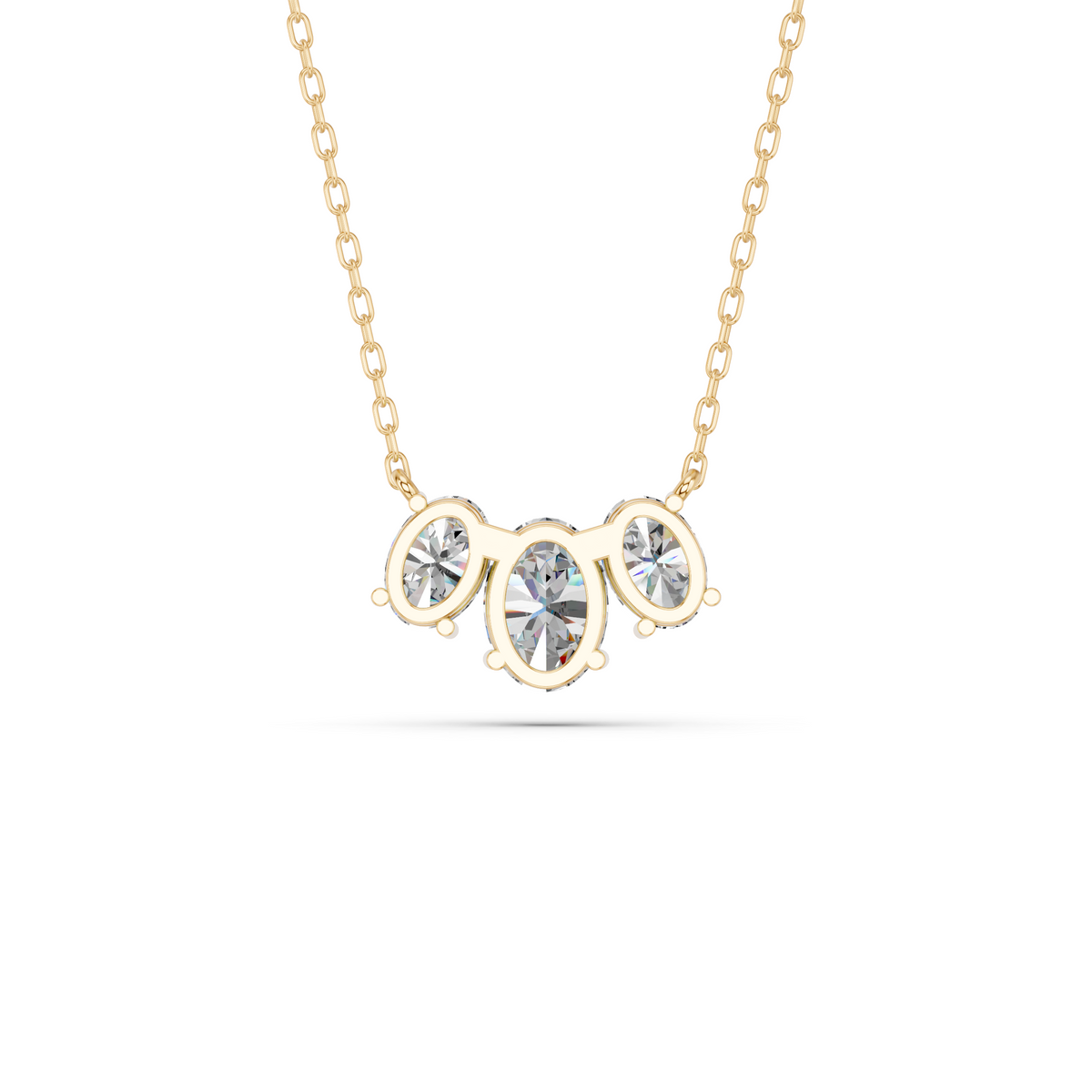 Oval Lab Diamond 3 Stone Necklace in 14K Yellow Gold – back view