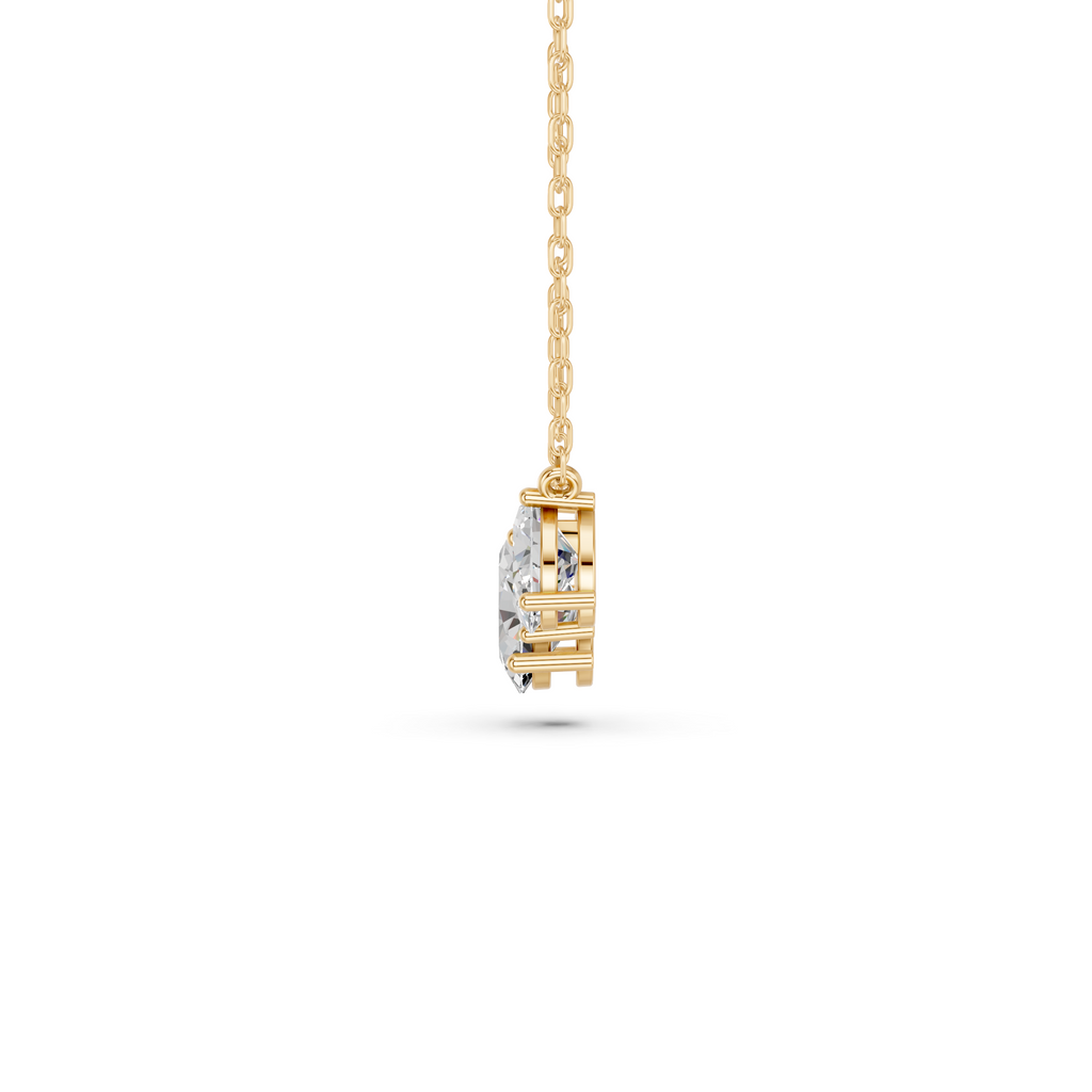Oval Lab Diamond 3 Stone Necklace in 14K Yellow Gold – side view
