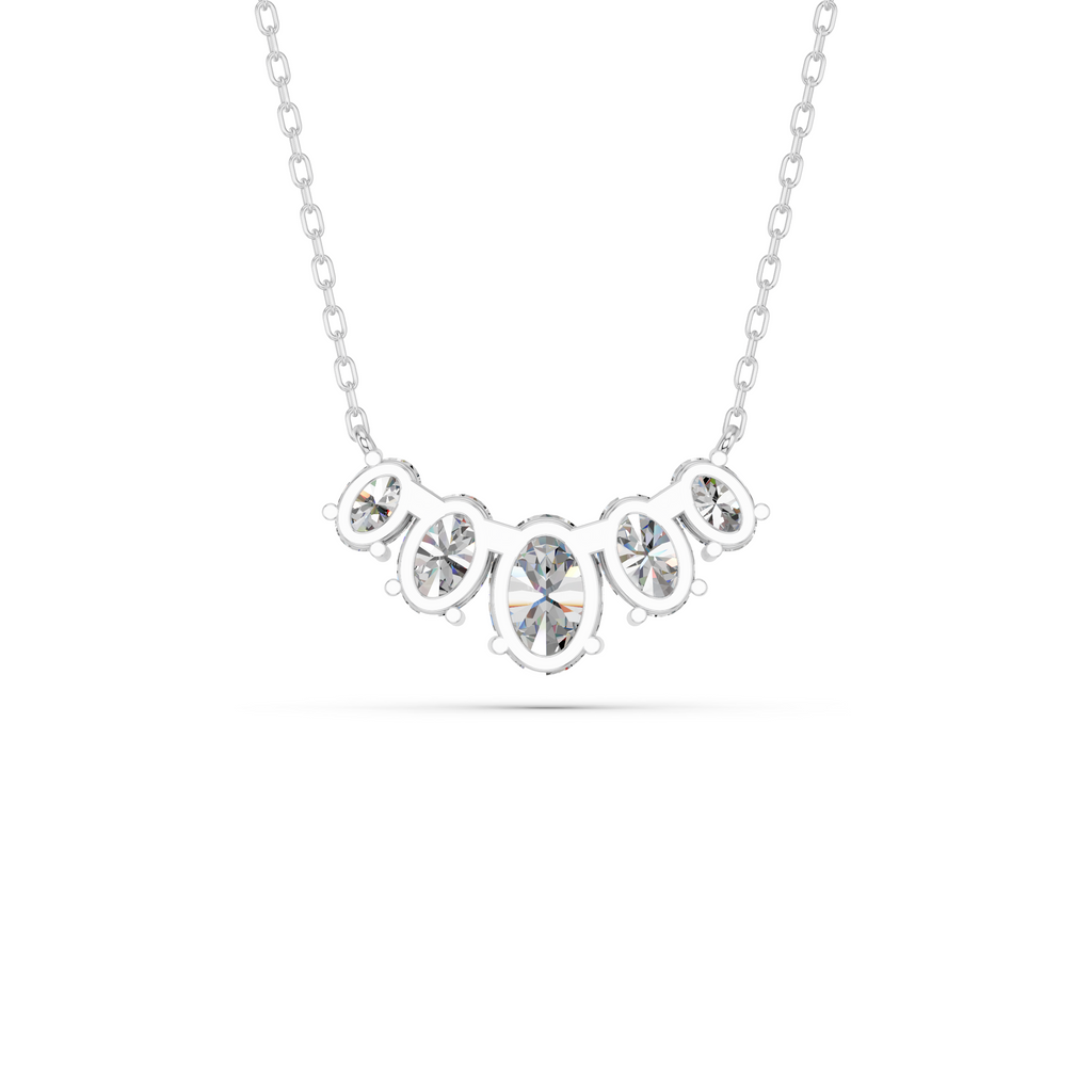Oval Lab Diamond 5 Stone Necklace in 14K White Gold – back view