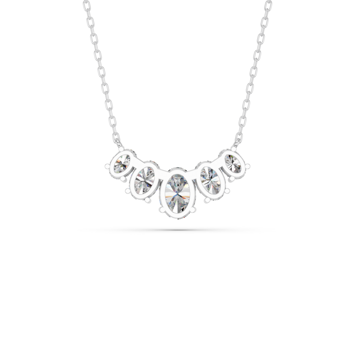 Oval Lab Diamond 5 Stone Necklace in 14K White Gold – back view