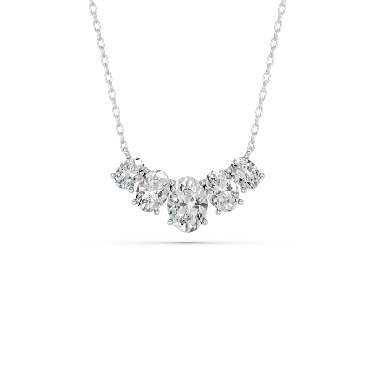 Oval Lab Diamond 5 Stone Necklace in 14K White Gold – top view