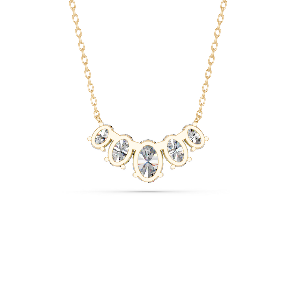 Oval Lab Diamond 5 Stone Necklace in 14K Yellow Gold – back view