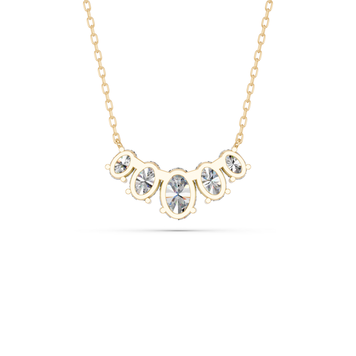 Oval Lab Diamond 5 Stone Necklace in 14K Yellow Gold – back view