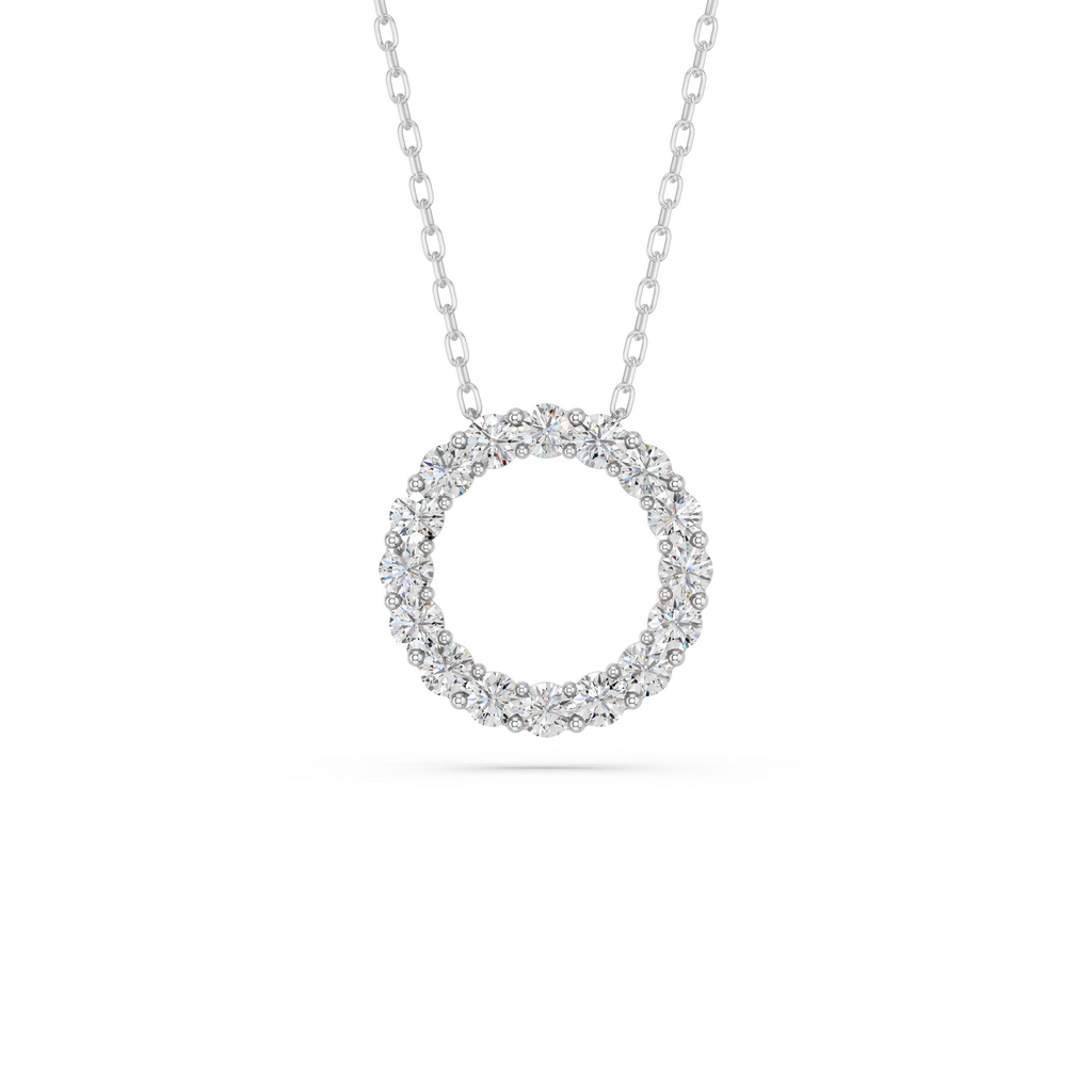 Round Lab Diamond Circle Pendant in 14K White Gold – top view