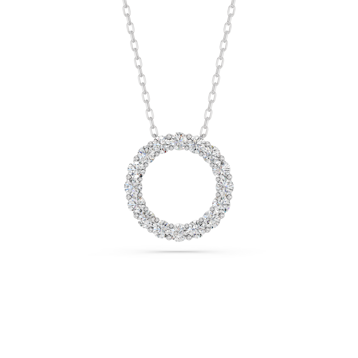Round Lab Diamond Circle Pendant in 14K White Gold – top view