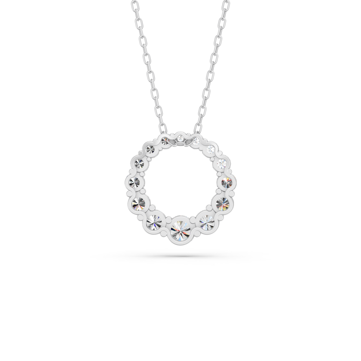 Round Lab Diamond Graduating Circle Pendant in 14K White Gold – back view